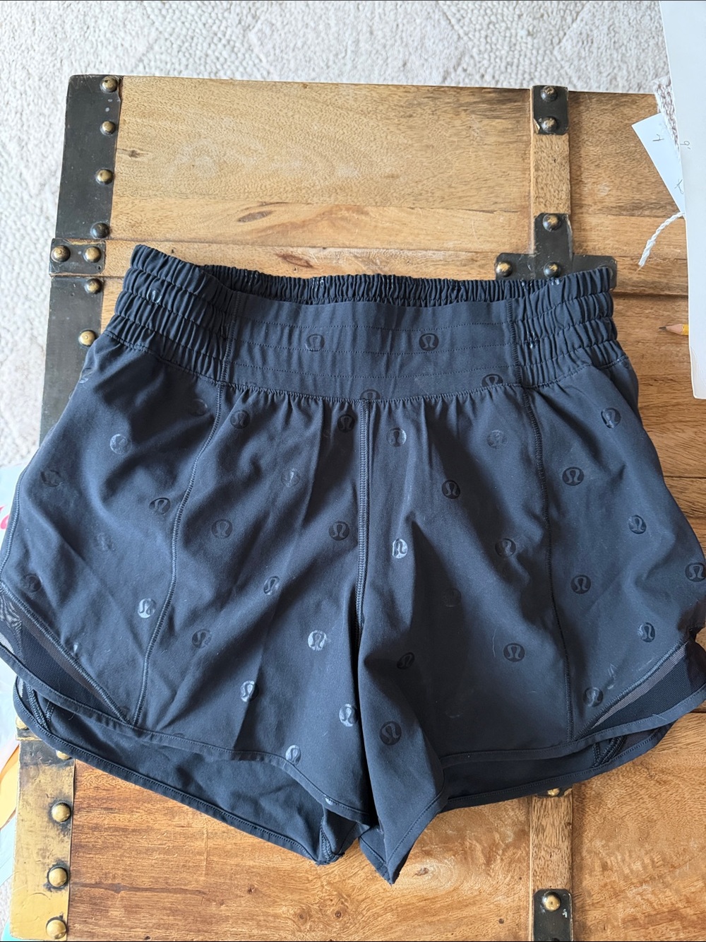 lululemon athletica Black Women's Athletic Shorts with Logo Print Sz 4 Tall